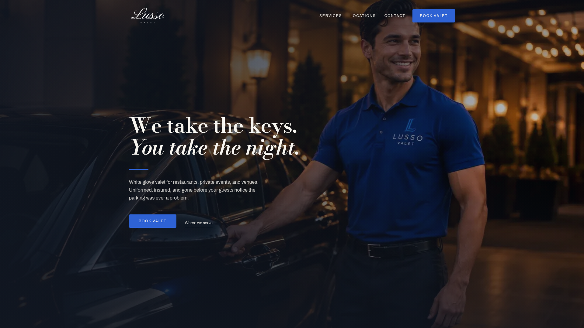 Lusso Valet website screenshot