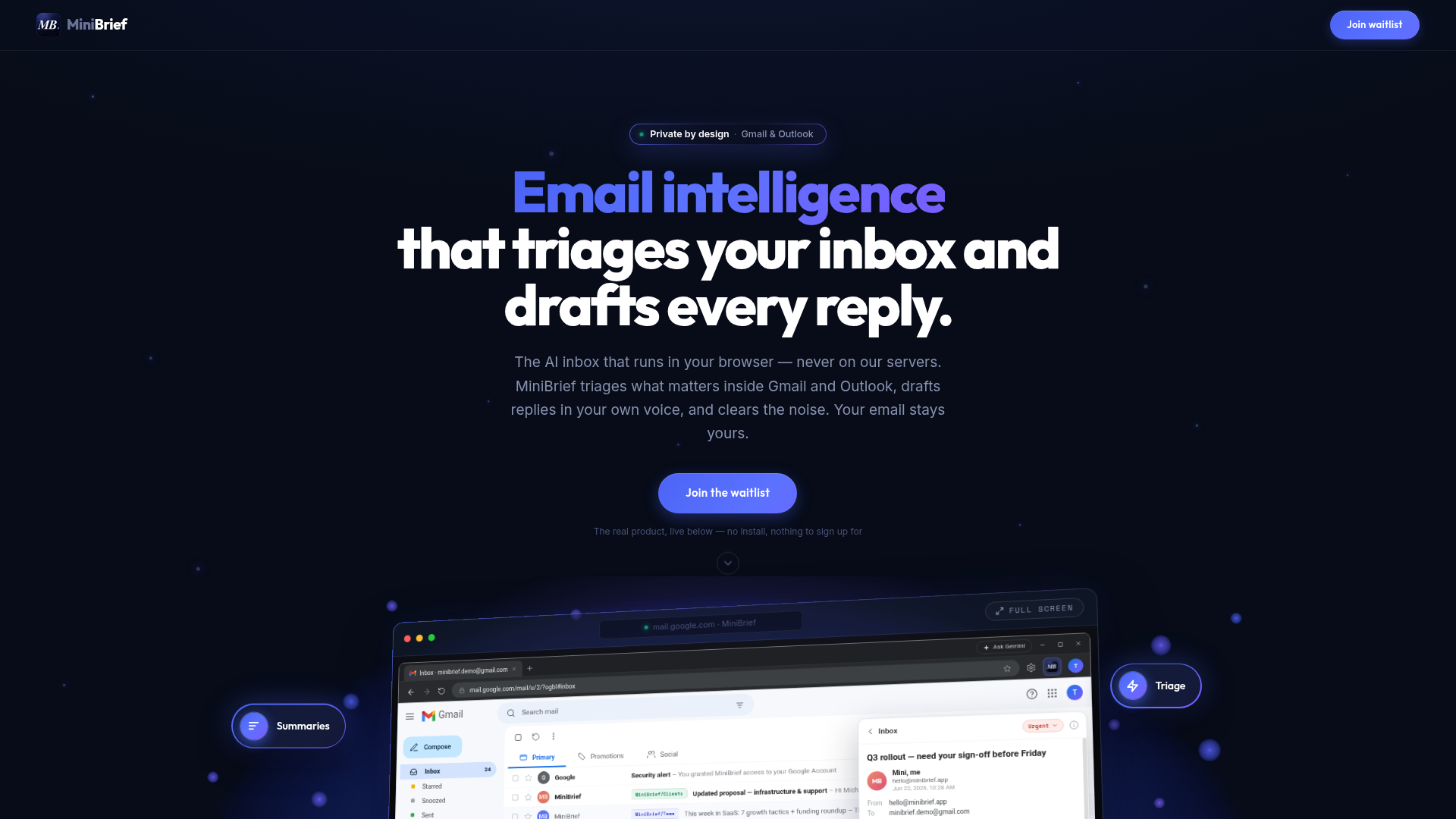 MiniBrief website screenshot